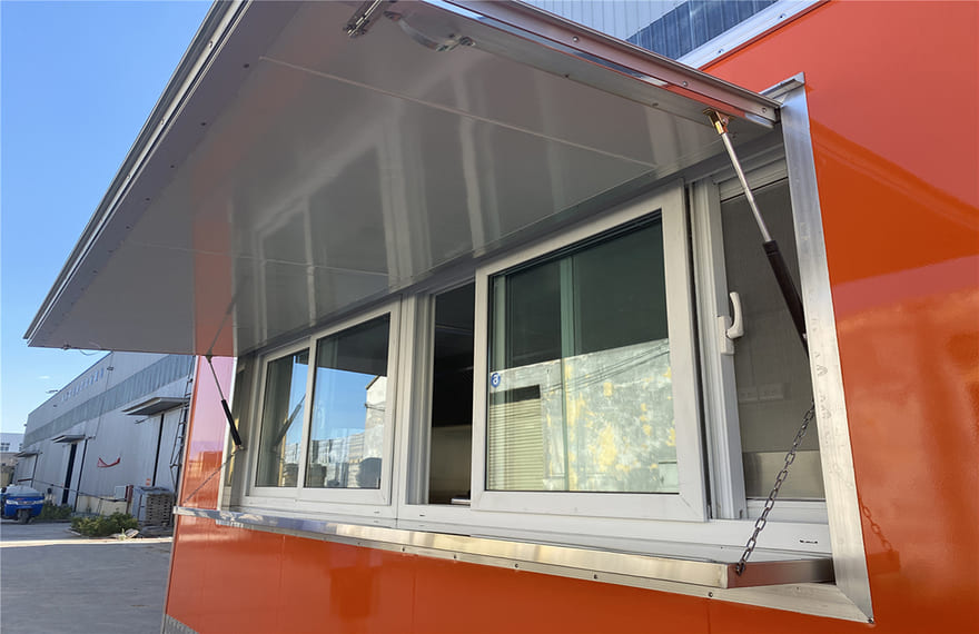 mobile pizza trailer's concession window